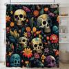 Personality Flowers and Horror Skeleton Skull Shower Curtain Polyster Fabric Home Decor Halloween Bathroom Curtain with Hooks