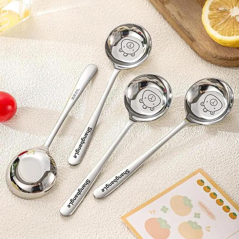 Cartoon Kapybala Stainless Steel Tableware Flat-Bottomed Spoon Chinese-Style Tablespoon For Children Thickened Soup Dinnerware