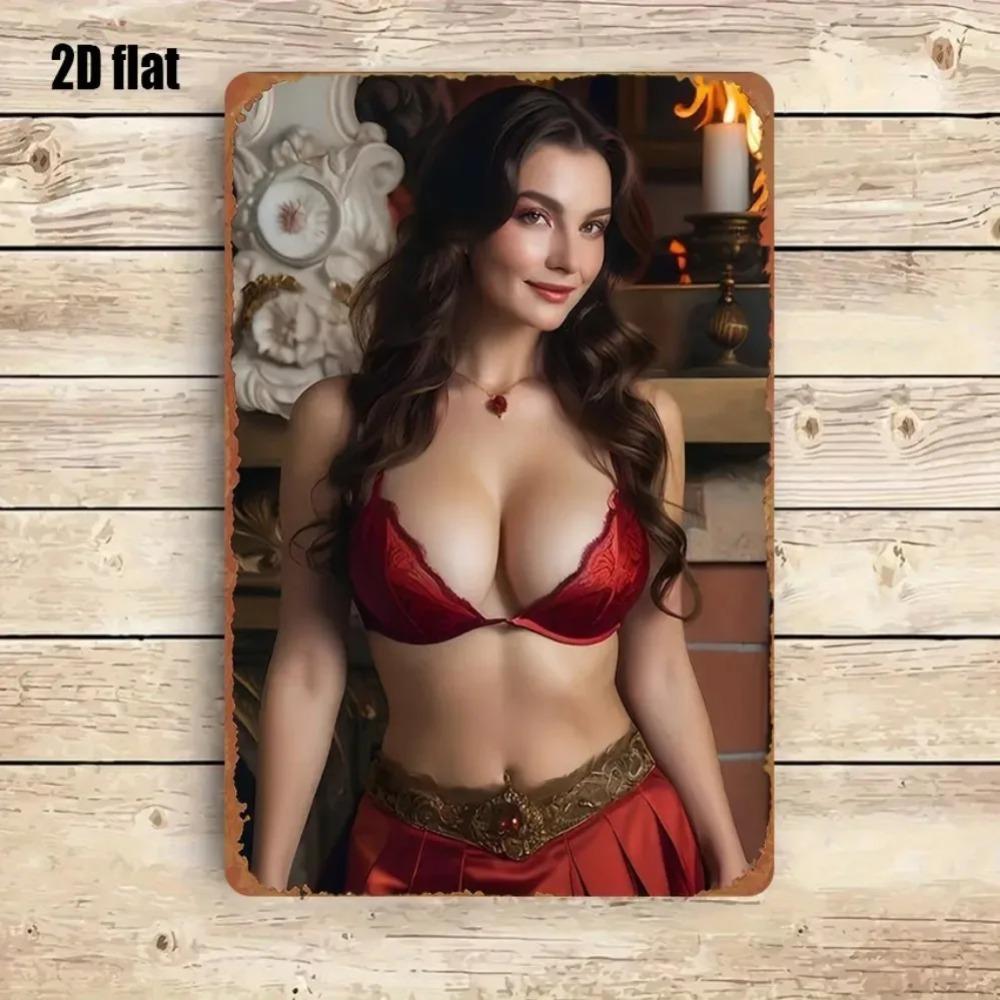 Vintage evropské kovové nástěnné umění 8x12 palců - Červený krajkový květinový železný dekor Odolný pro domácnost Kuchyň Zahradu Statek