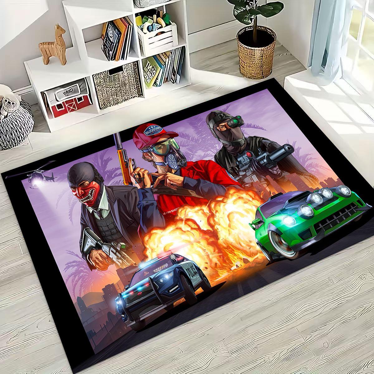 

3D G-GTA Гра Геймер Мультяшний Мото Килим для Спальні Вітальні Дивана Домашній Доріжка Декор, Великий Дитячий Ігровий Нековзкий Килимок для Підлоги Подарунок 80x120cm( 31x47in)