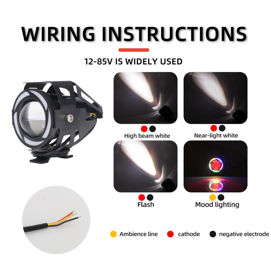 1/2x Angel eye Mini U7 Headlights Motorcycle LED RGB Spotlight Fog lamp High low beams moto Headlamps lens scooter Driving light
