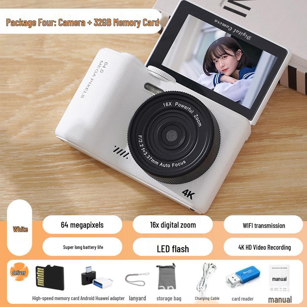 64MP HD Retro Flip Screen CCD Digital Dual Camera for Selfies