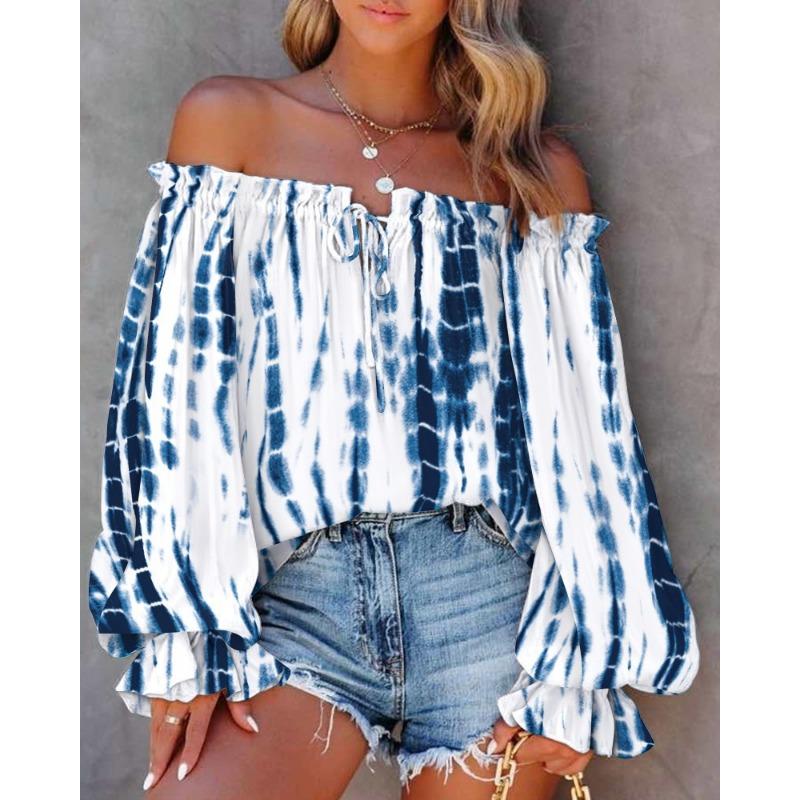 Women S One Shoulder Long Sleeve Printed Casual Shirt