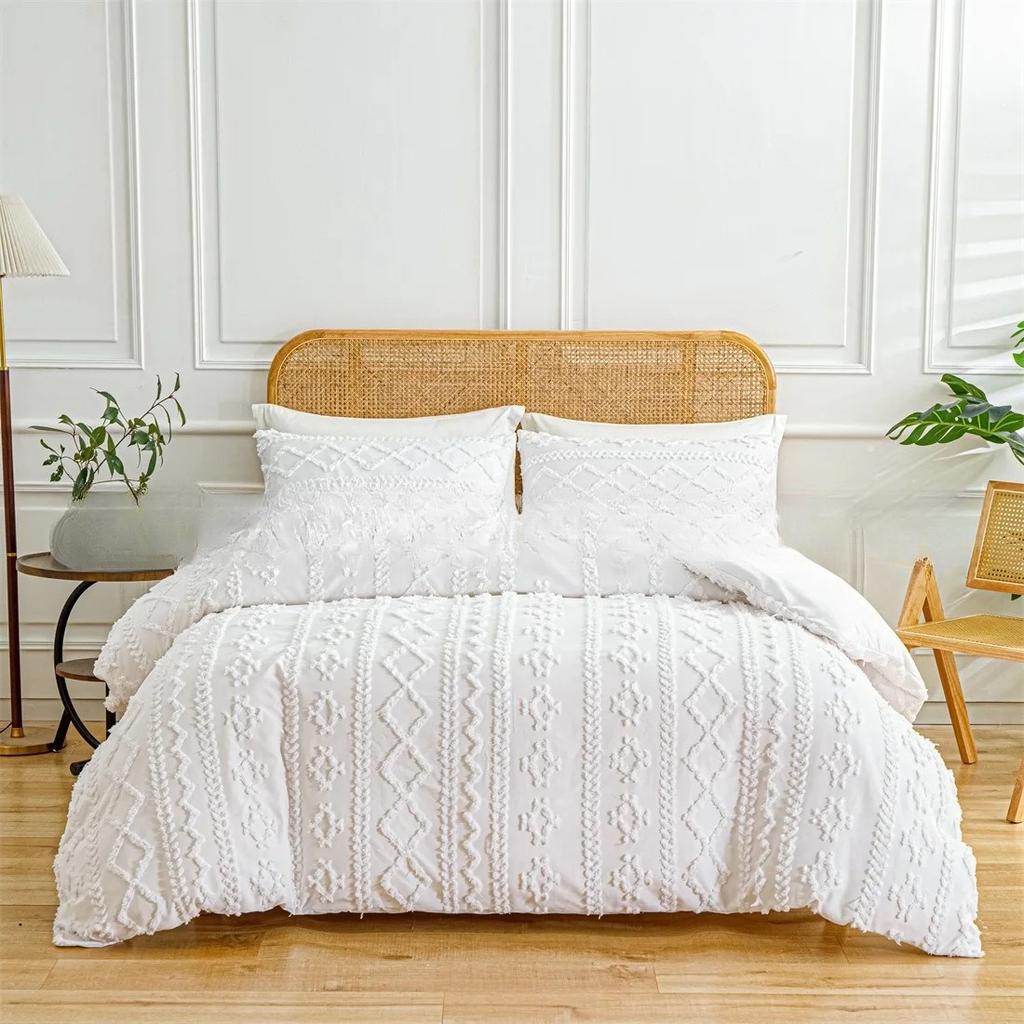Soft and Warm Solid Color Bohemian Cut Flower Three Piece Set Includes 1 or 2 Pillowcases in Multiple Sizes for Winter Bedding