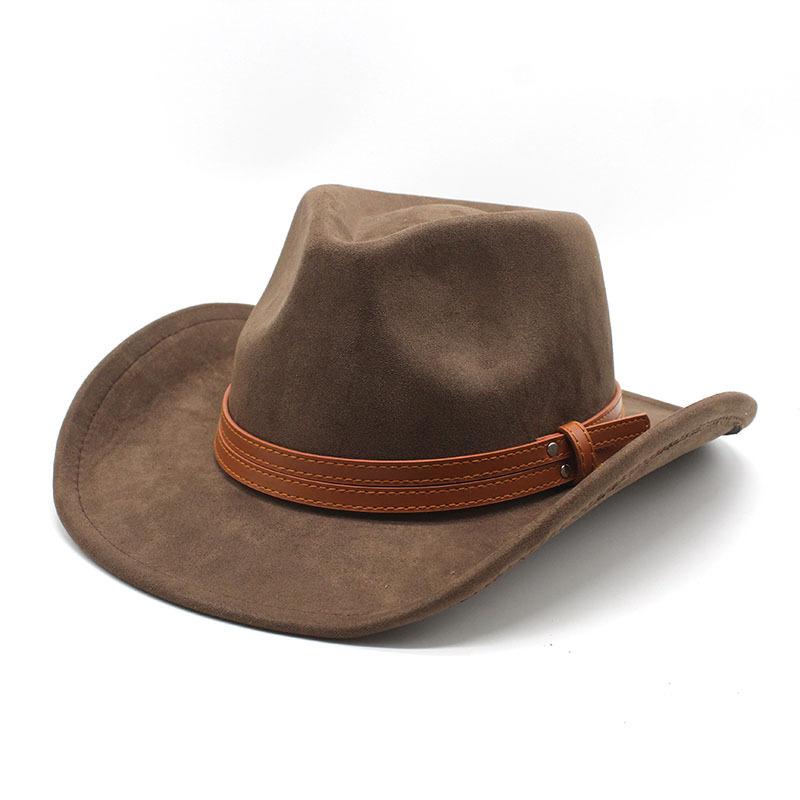 Suede Top Hat Ethnic Style Western Cowboy Top Hat Rolled Brim Vintage Riding Hat Felt Hat