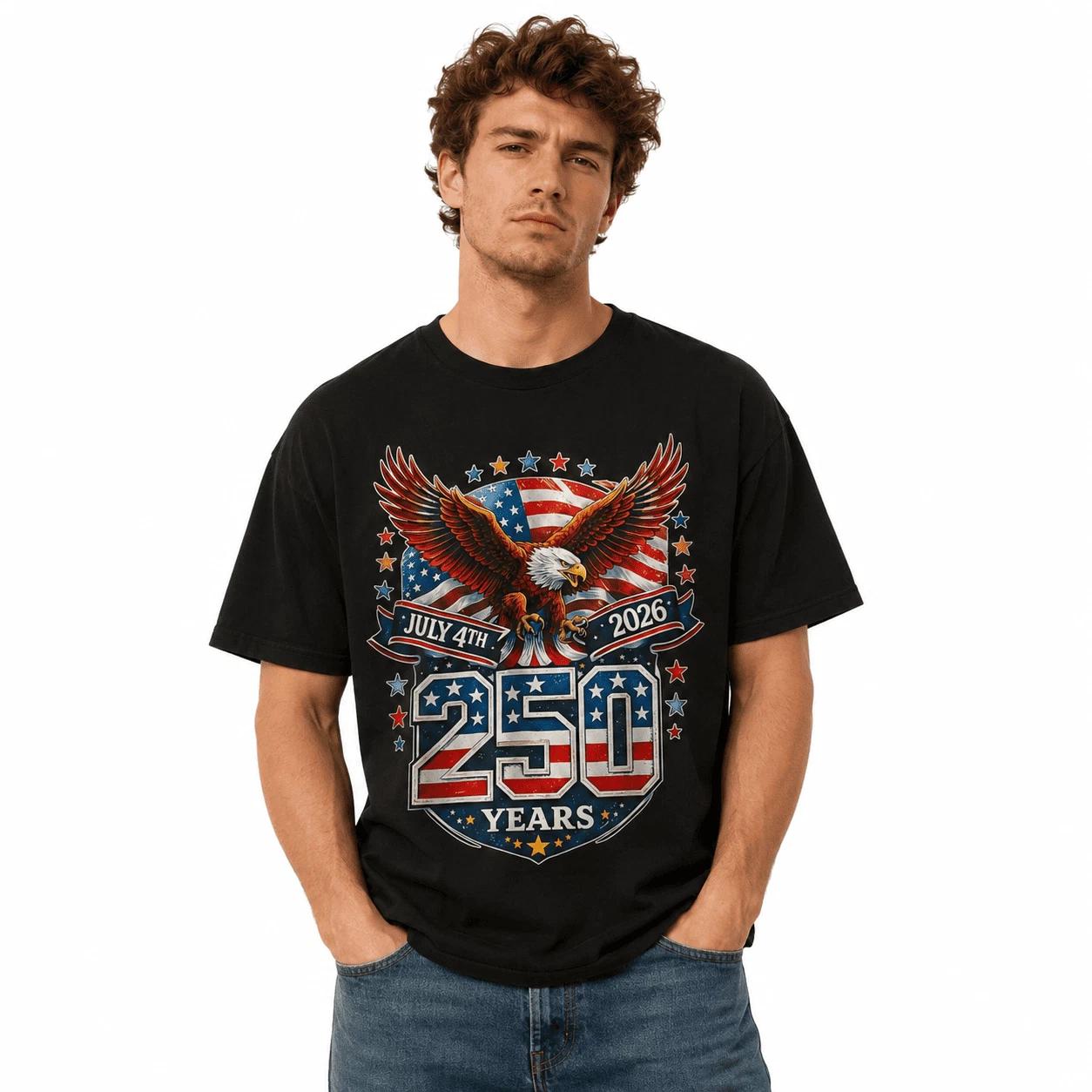 USA 250th Anniversary Flag 1776-2026 Patriotic 4th of July T-Shirt M