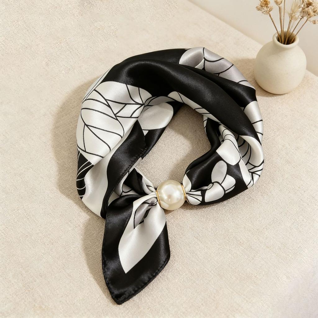 Scarf Magnetic Silk Collarbone Pearl Neck Scarf Thin Lazy Pendant Chain Buckle Bandana Handkerchief Foulards Femme Accesories