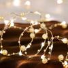 2m 20 LED Battery Operated Copper Wire String Light with Artificial Pearl Xmas Wedding Party Decor