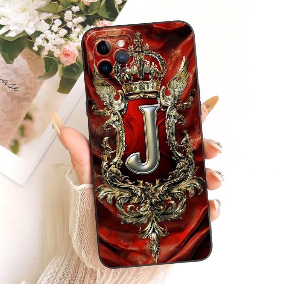 For iPhone 11 Pro Max Feather Crown Initial Letter Phone Case For iPhone11 11Pro 11ProMax Soft Silicone Covers Bumpers