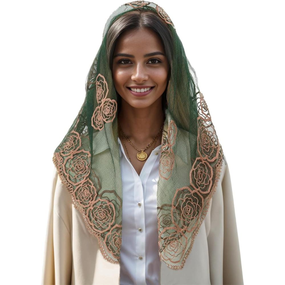 Vintage Lace Veil For Formal Event Latin Mass Headscarf Flower Veil Headwrap For Catholic Mantilla Travel Scarf