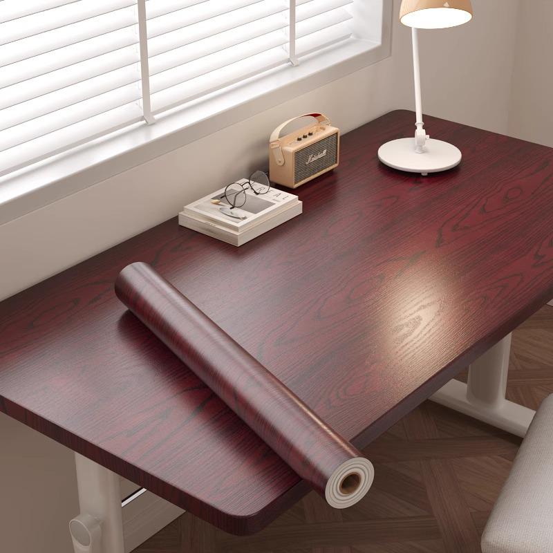 Waterproof Wood Grain Self-Adhesive Table Film for Office or Dining Renovation.
