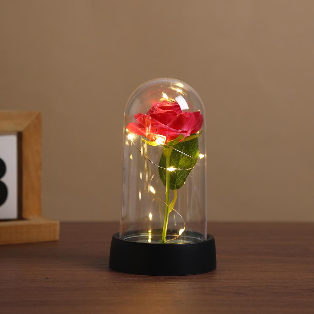 Acrylic cover with lamp eternal flower desktop simulation rose ornament birthday holiday night light gift