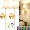 American-Style Wireless RGB Wall Lamp with Remote Control and Fabric Shade for Bedside, Living Room, or Stairwell