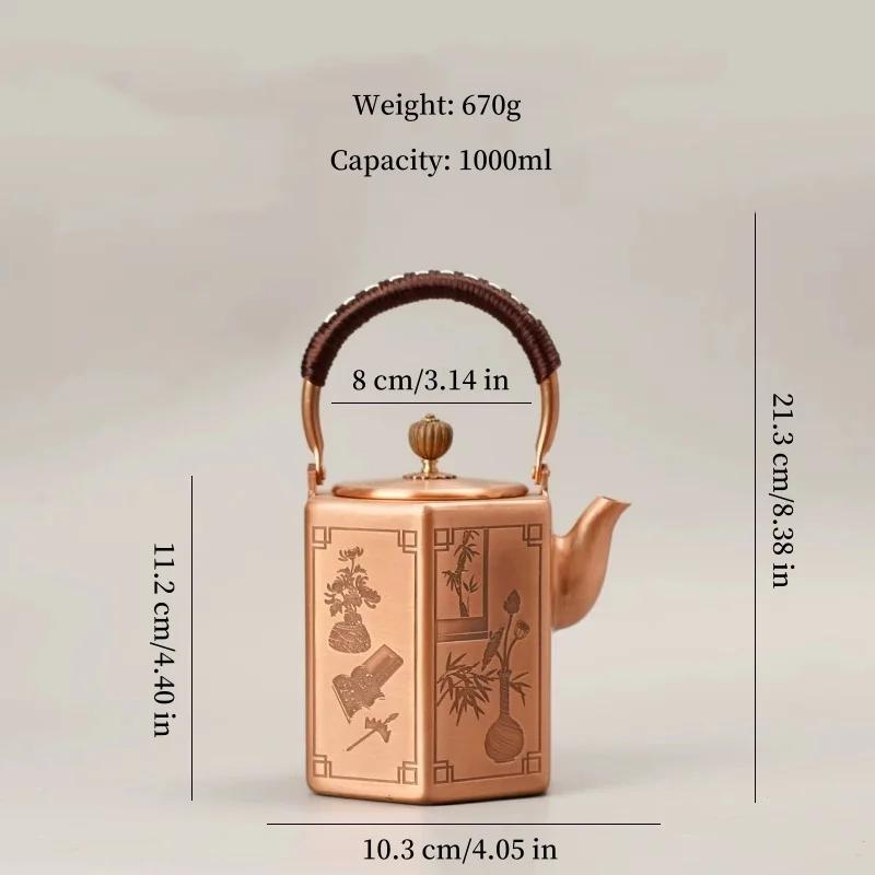 

Pure Copper Coffee Pot,Retro Creative Hexagon Teaware 1000 Ml Milk Tea Filter Weave Heat Carry By Hand Kettle,Handcrafted Teapot