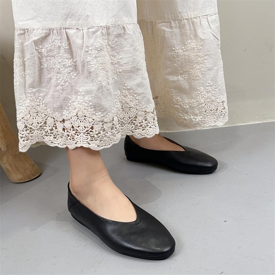 Johnature Мокасины ручной работы из натуральной кожи, туфли на плоской подошве, ретро, круглый носок, неглубокая мягкая подошва, женские туфли