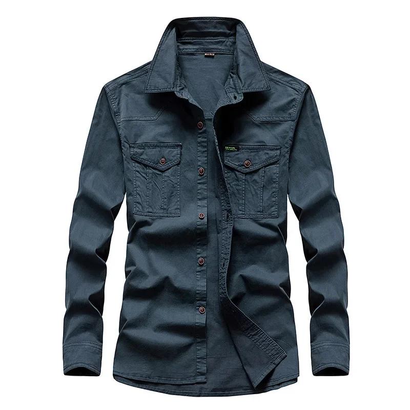 Spring Autumn Loose Long Sleeve Casual Shirts Men Pure Color Workwear Top Youth Fashionable Cotton Shirt Man