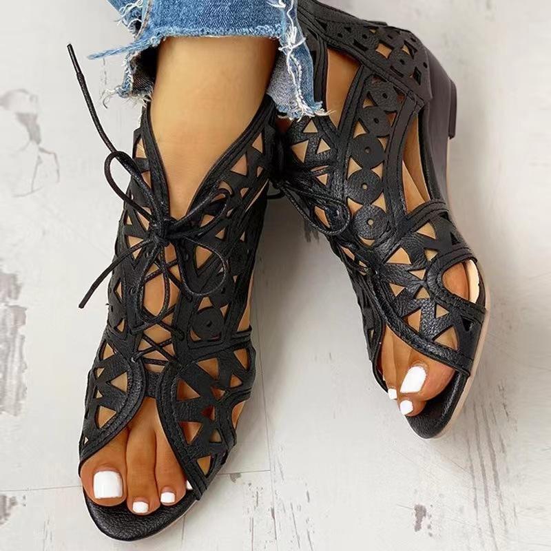 Woman Summer Shoelaces Gladiator Boot Sandals  Leisure Wedge Heel Comfort Women Shoes Wedges Sandalias Mujer