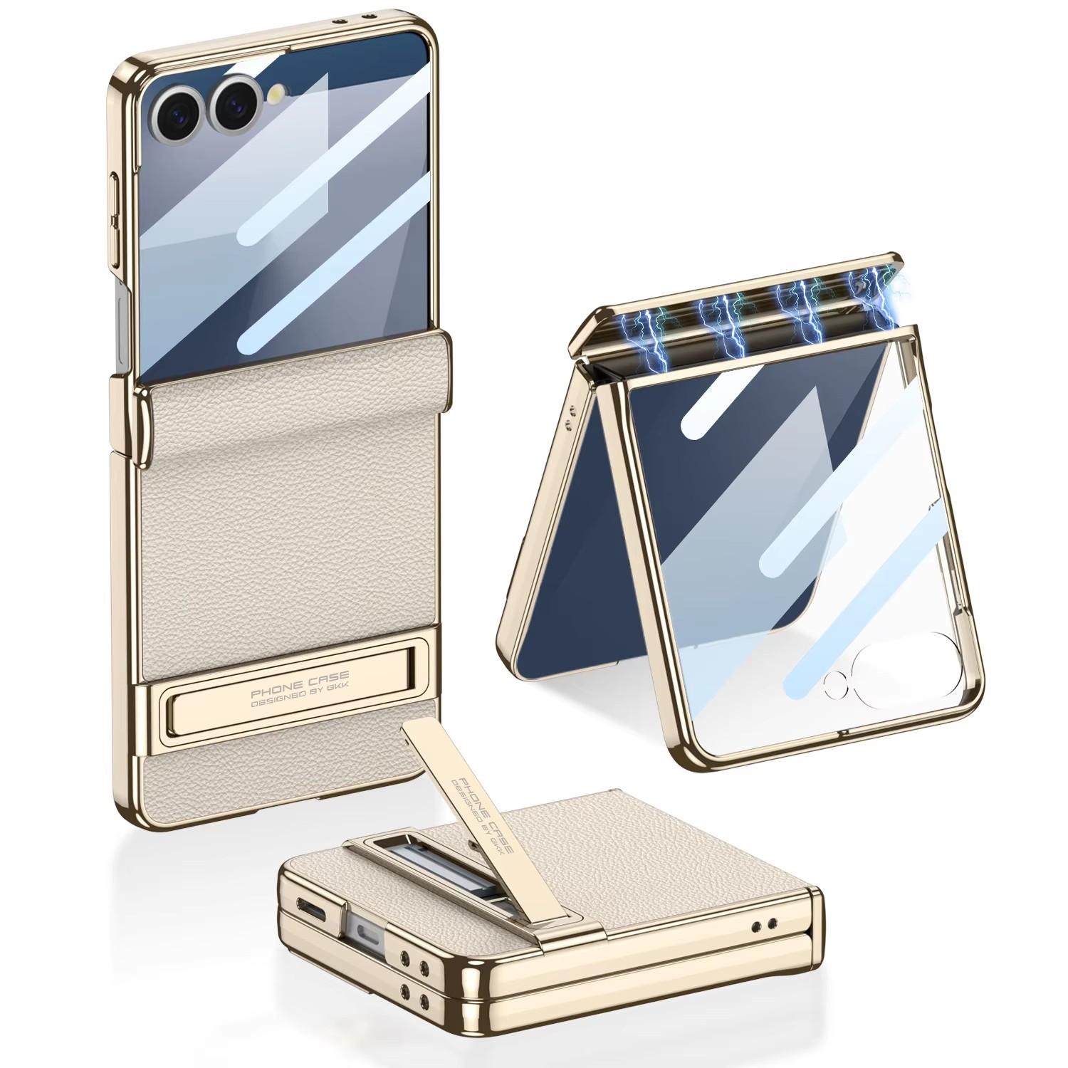 Plating Frame Hinge Leather Case for
