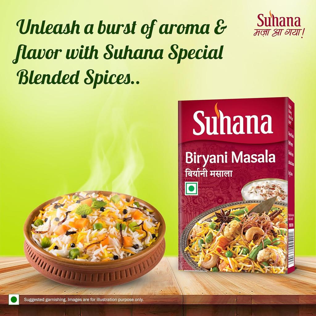 Suhana Masala Pulver Biryani Masala 100g Karton Authentische Aromatische Reiskrüutermischung für Hähnchen Gemüse Paneer Biryani