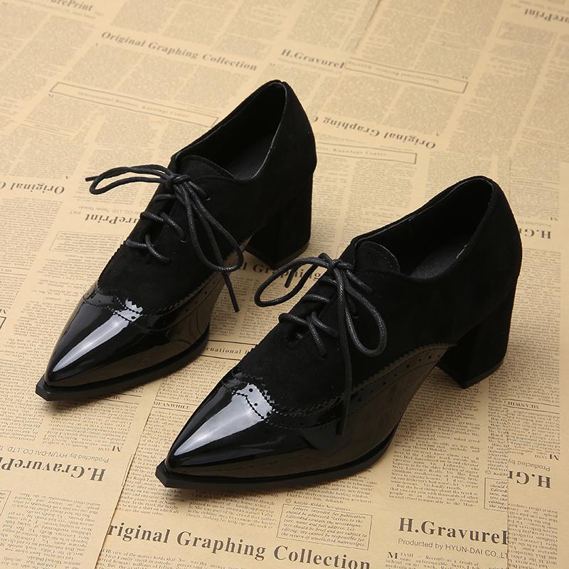 2026 New Pointed High-heeled Single Shoes Size  Lace Up Thick Heel Small Leather Shoes for Women Zapatos De Mujer