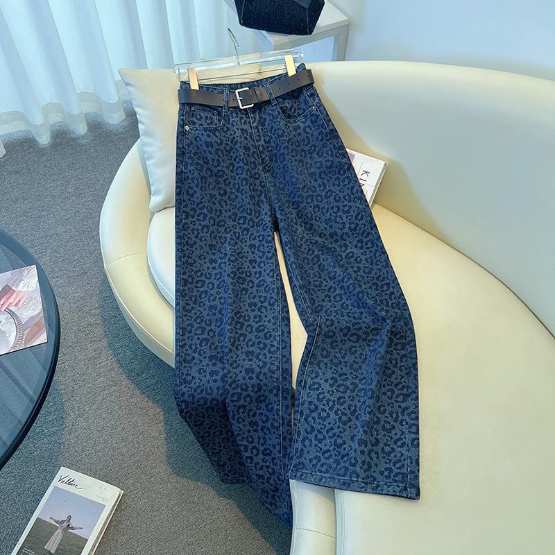 

Women s Spring Leopard Print High-Waisted Wide-Leg Jeans (2026) L