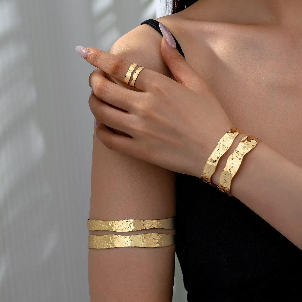 Metal Wide Open Bangle Adjustable Flower Bracelet Chic Arm Bracelet Bridal Wear