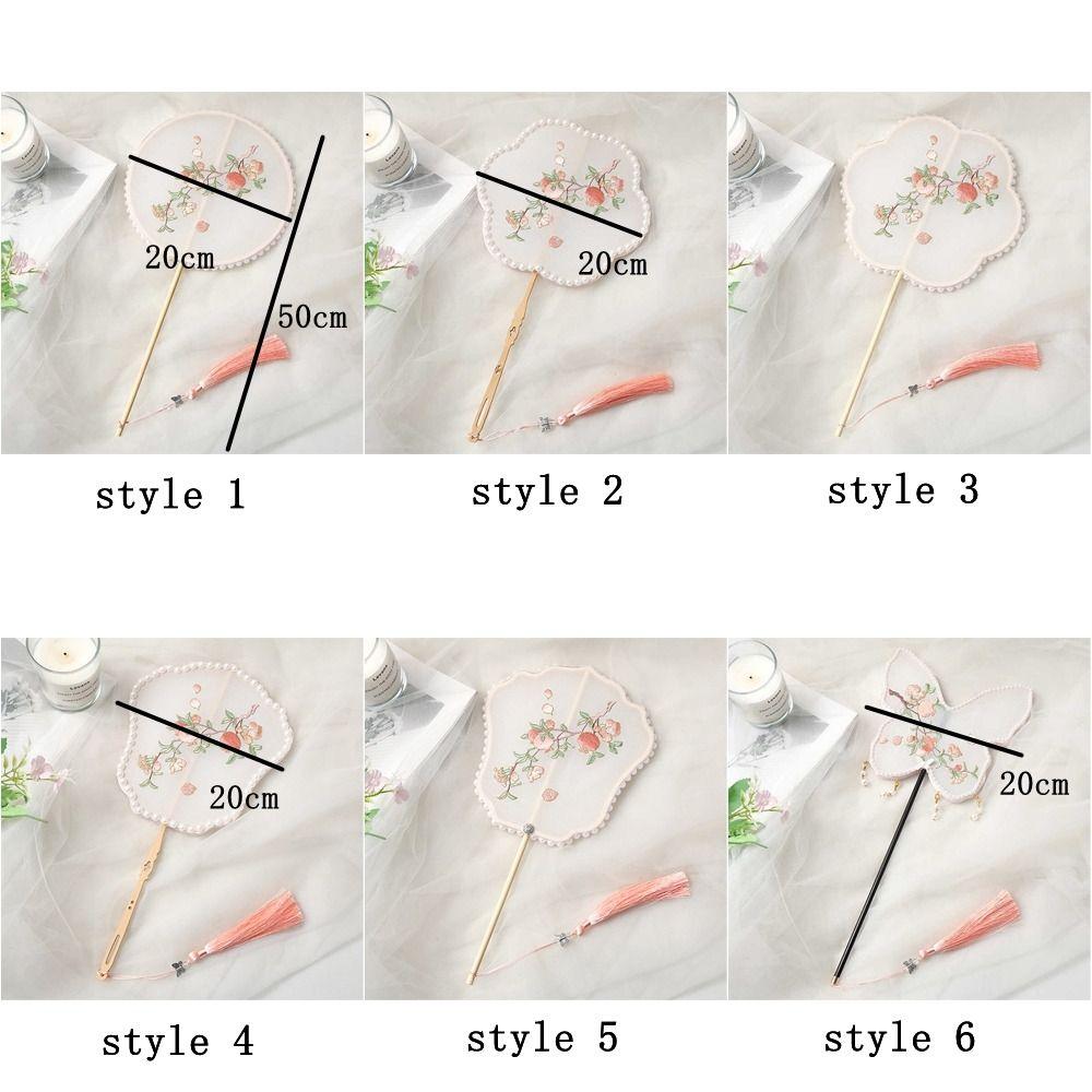 Handmade Embroidery Ancient Style Long Handle Fan Classical Flower Shape Fan  Summer