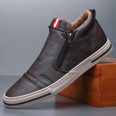 New Men's Lazy Leather Winter Cotton Shoes Trendy Plus Velvet Warm Shoes ZIP Mens Shoes Sneakers Zapatos Casuales