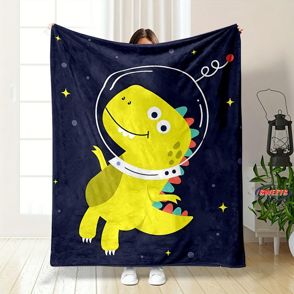 Cartoon Dinosaurier Weltraum Muster weiche Flanelldecke für Bett Schlafzimmer Sofa Picknick, Warme Überwurfdecke zum Zudecken Outdoor Freizeit Nickerchen