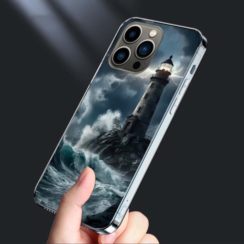 Lighthouse Phone Case For Iphone 16E 15 Pro 14 Plus 17E 16 17 Pro Max Air 11 12 13 Mini Shockproof Capa Cute Cover TPU Clear