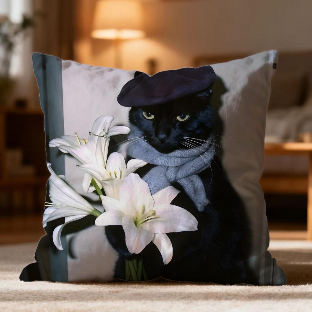 Popular Black Cat Cushion Cover Soft Washable Pillow Case Multi-Scene For Couch Bed Travel Office Use