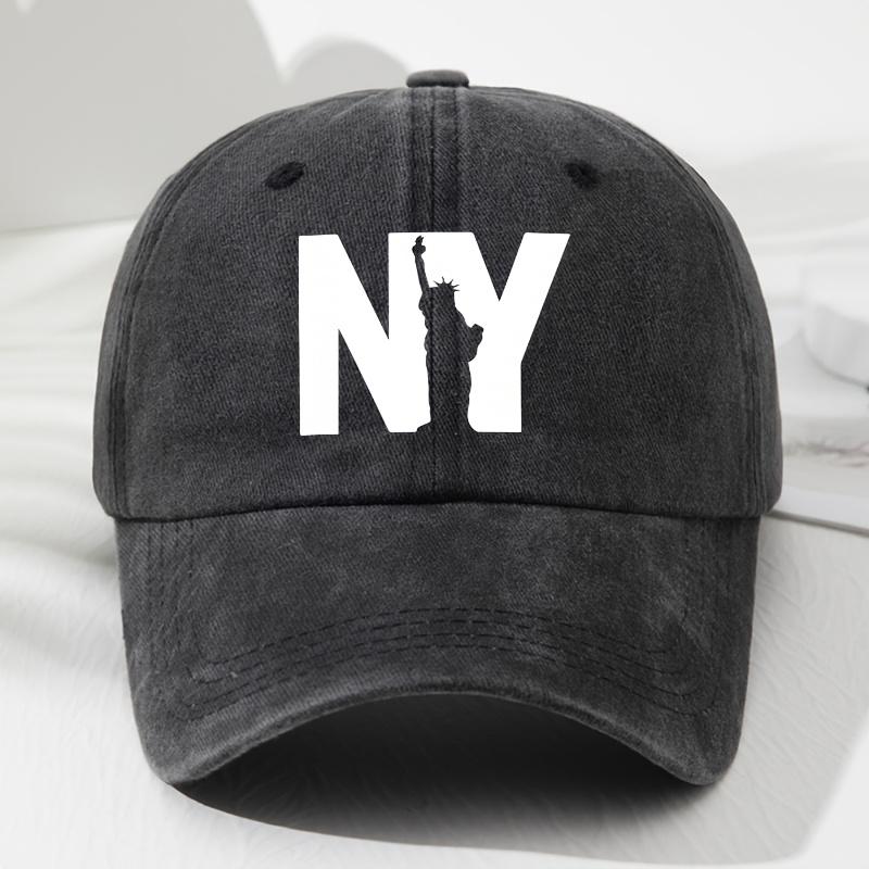 Unisex NY Goddess print soft top baseball cap, retro adjustable outdoor hat, suitable for sports, fishing, and hiking