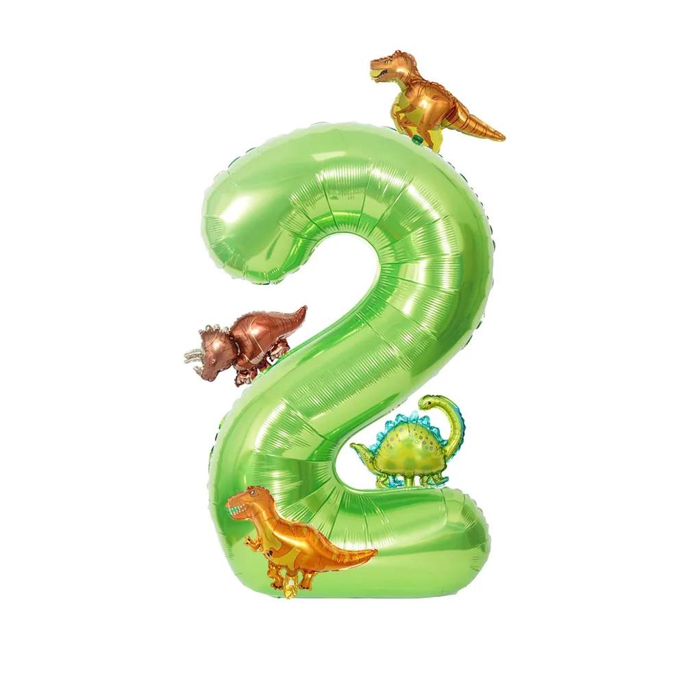 6 Stück /Set 40 Zoll Großer Aluminiumfolien-Zahlenballon Mit Niedlichen Mini-Dinosaurier-Ballons Für Geburtstagsfeier Jubiläumsdekoration