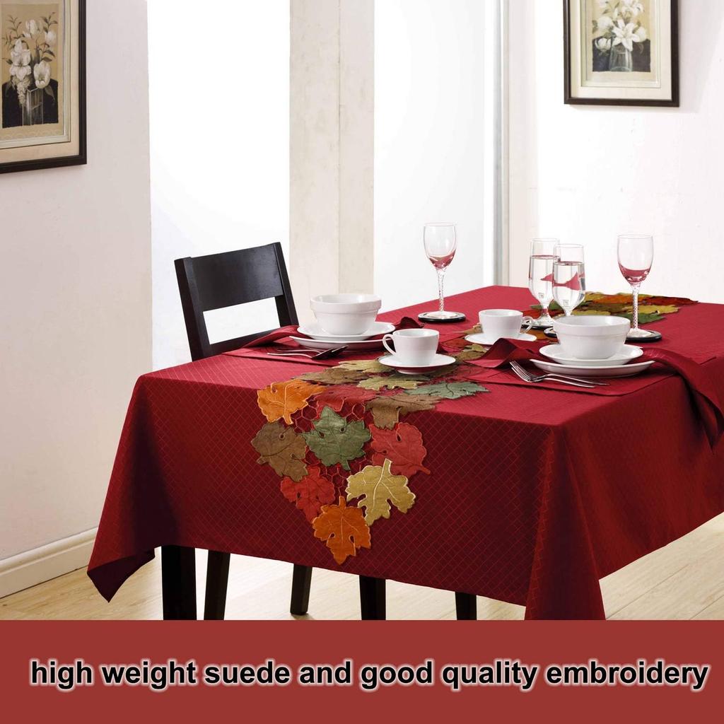 OWENIE Fall Table Runner 70 Inches Long, Thanksgiving Table Runner for Fall Decor, Embroidered Brown Harvest Maple Leaves Table Decorations ,