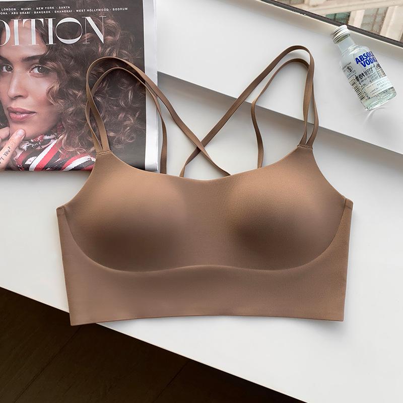 Women Summer Thin Wireless Push Up Gathering Sports Back Beauty Camisole Bra