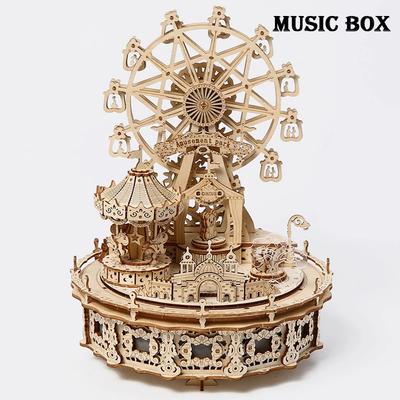 3D Wooden Puzzle Dream Amusement Park Led Rotatable Ferris Wheel Music Octave Box DIY Assembly Model Kit Toy Gift for Kids Adult