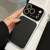 Luxury Lychee Solid Leather Color Case for iPhone 17 16 15 14 13 Pro Max Matte Shockproof Hybrid Glass Camera Protection Cover