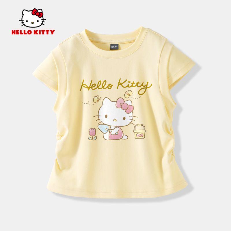 Hello Kitty Children Top Summer Thin Girls Short Sleeve T-shirt Waist Hugging Half Sleeve Summer Clothing Women Older Children Clothes