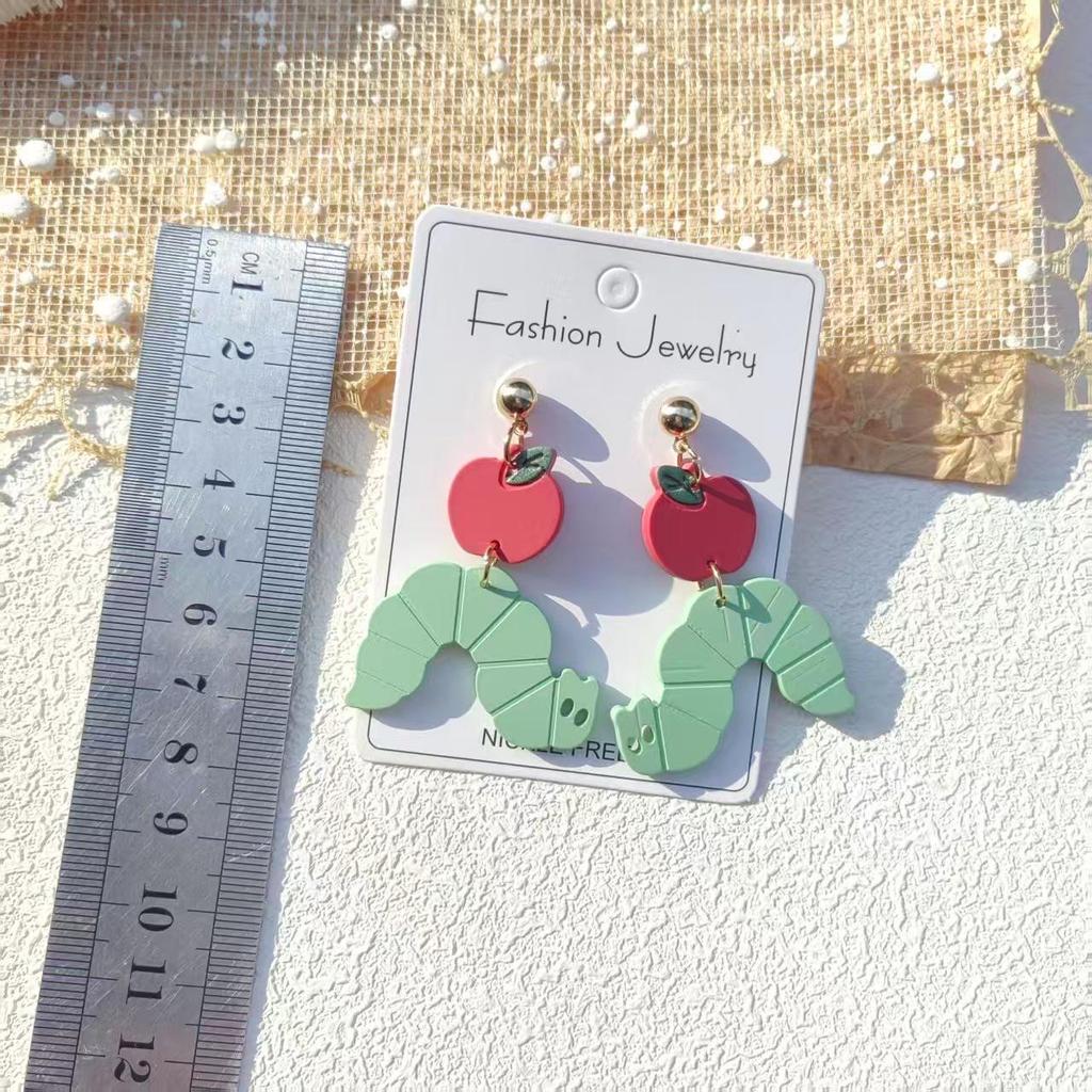 Kolczyki na Dzień Nauczyciela - Serce z Jabłka i Ołówek - Kolorowy Styl Ins