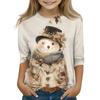 Jule trykk topper for unge jenter 4-11 år rund hals 3/4 ermer T-skjorter trendy topper antrekk tees