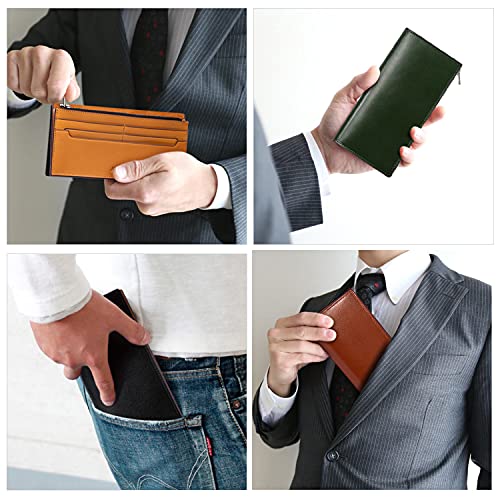 Men's Long Wallet, Genuine Tochigi Leather, Foldable, Large Capacity, Slim, Bi-fold Wallet (Brown)