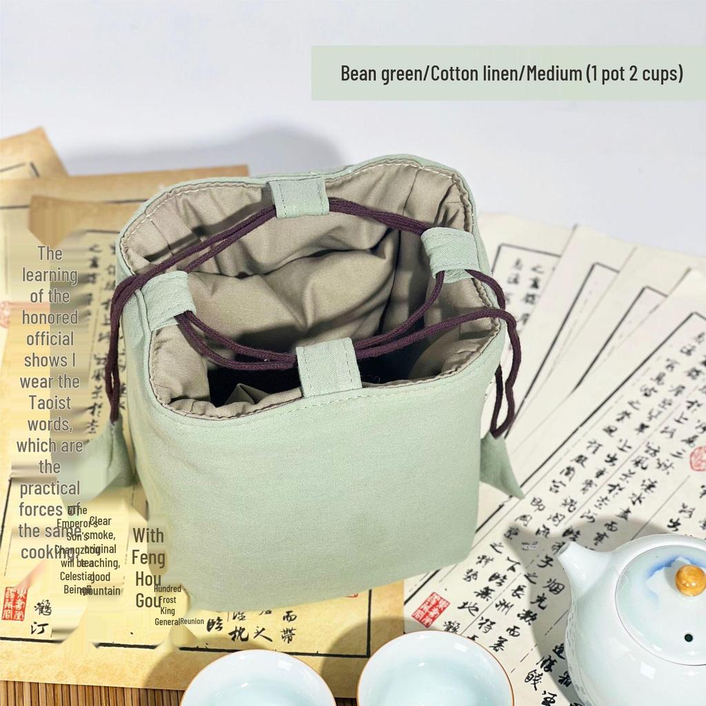 Compact Travel Tea Set with Bag: One Pot, Four Cups - Durable Cotton Linen