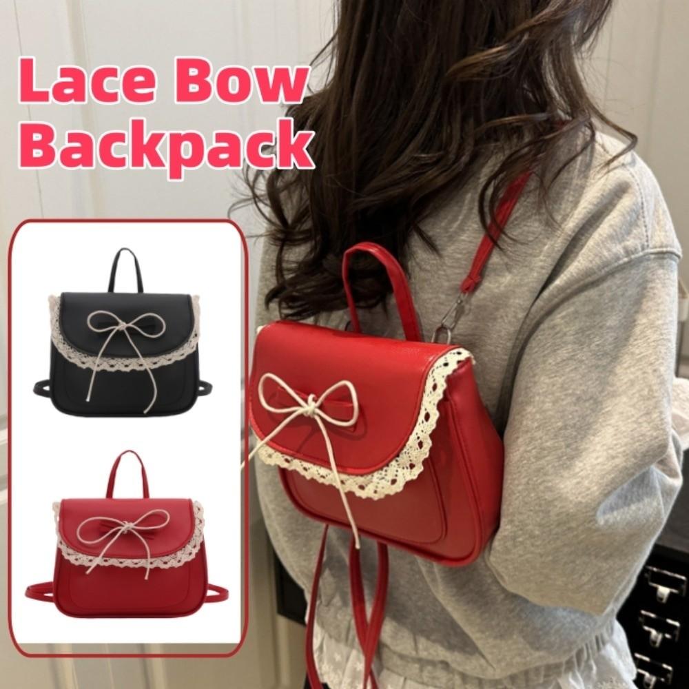 Kawali Lace Bow Backpack Mini Shouder Bag Fashion PU Leather Bag  Gift