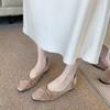Summer 2025 New Square Head Bow Suede Low Heel Niche Doudou Pregnant Women's Splicing Shoes