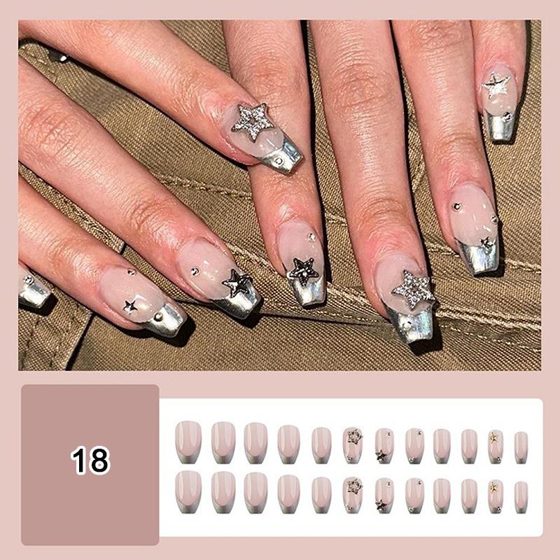 24/30Pcs Medium Fake Nail Set With Jelly Glue Gradient French Press On False Nail Elegantstyle Nails Full Cover Wearing False