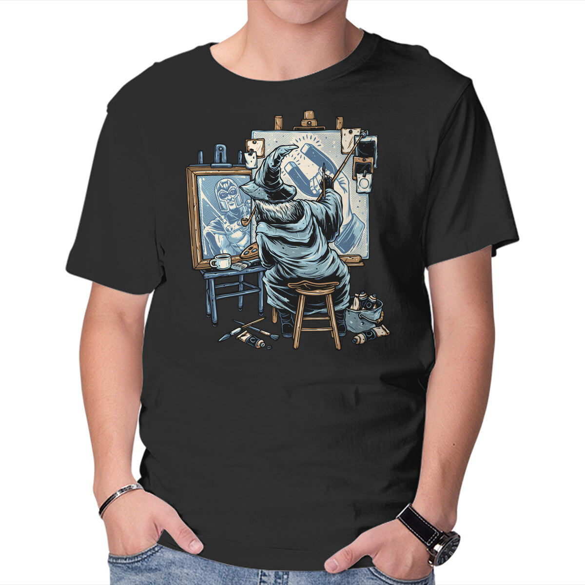 Unisex Crew Neck T-Shirt Painting Wizard Graphic Short Sleeve Casual Tee S