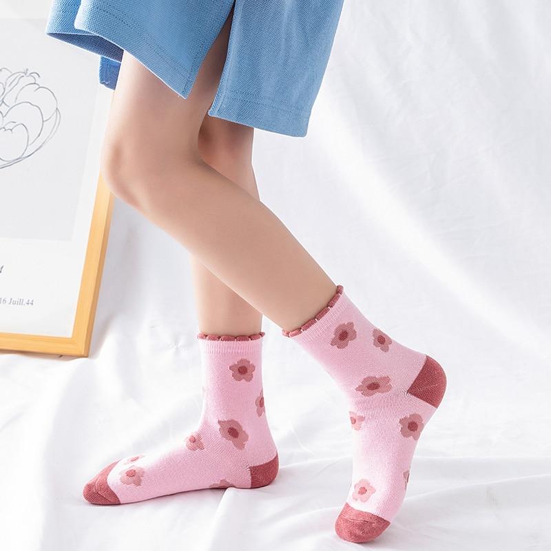 Xiaomi 5 Paia Calzini Caldi Lavorati a Maglia con Fiori Rosa per Bambini Ragazze Bambini Donne Carini Cartoni Animati Calzini Medi