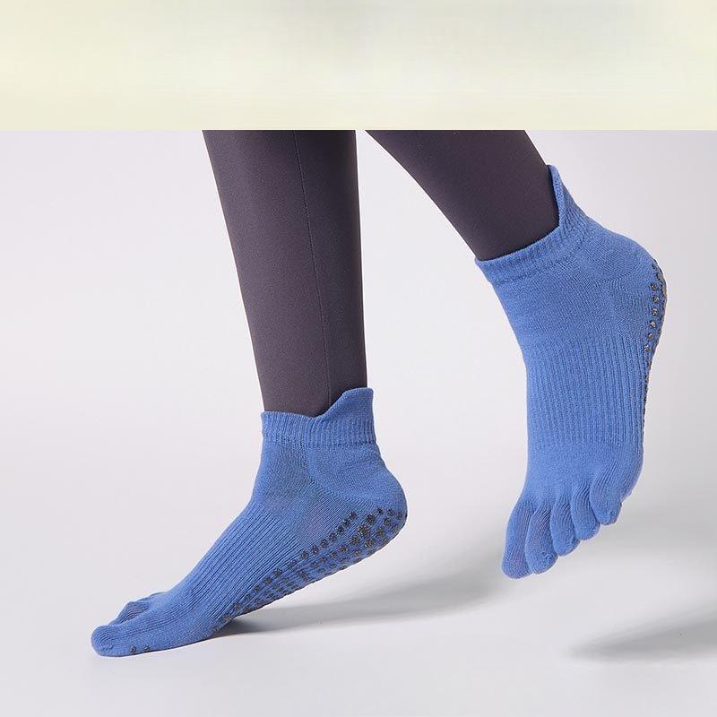 Damen Mittel Lang Ferse Baumwolle Schweißabsorbierend Sport Trampolin Zehen Fünf-Finger-Socken Pilates Fitness Anti-Rutsch Yoga-Socken
