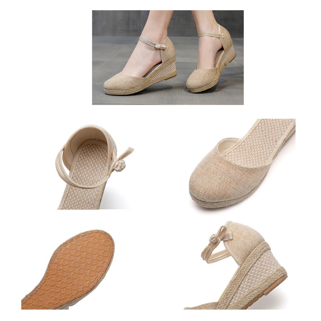 Womens Sandalias Wedges Comfortable Pointed Hemp Rope Weaving Casual Shoes