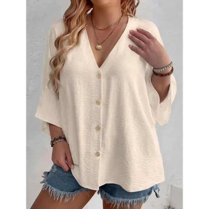 Women's Plus Size 2025 V-neck Button Casual Cotton Linen Cardigan Top